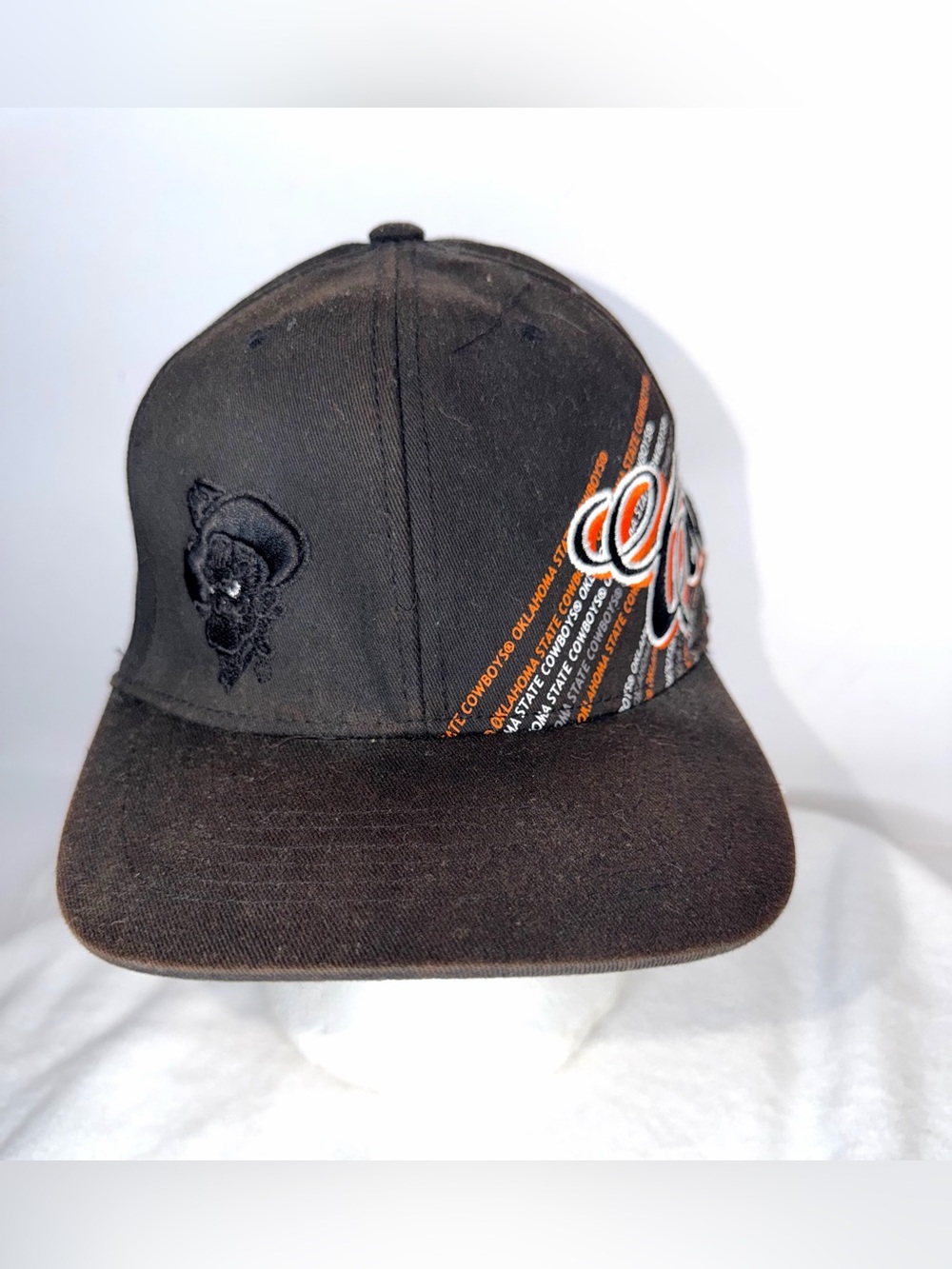 Black Embroidered Baseball Cap with Orange Accent Text
